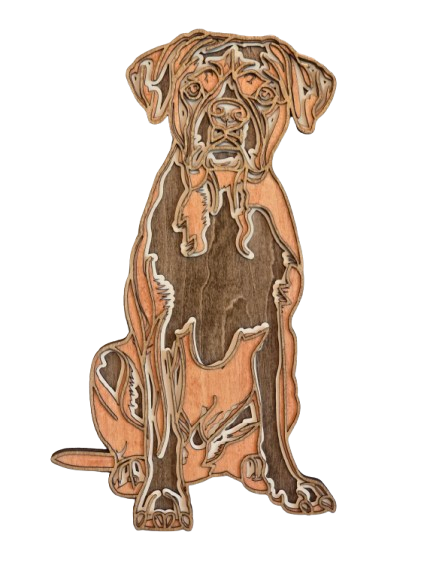 multi-layered wooden wall art of a beautifully detailed Boxer