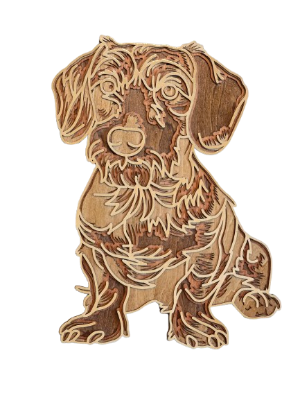 multi-layered wooden wall art of a beautifully detailed Wired-Hair Dachshund