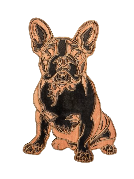 multi-layered wooden wall art of a beautifully detailed French Bulldog