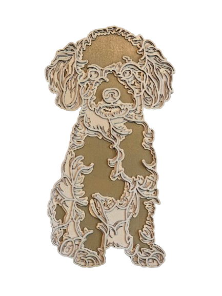 multi-layered wooden wall art of a beautifully detailed Poodle dog