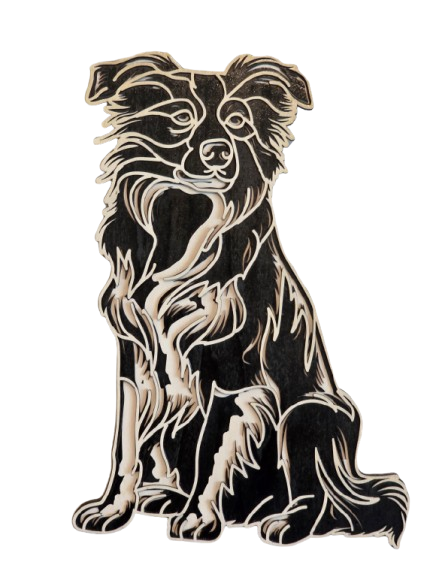 multi-layered wooden wall art of a beautifully detailed Border Collie