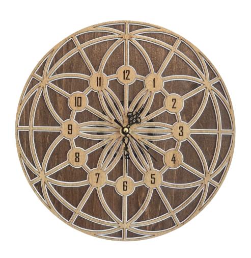Round, Mandala inspired handcrafted wooden wall clock