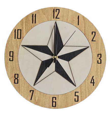 Round, Mandala inspired handcrafted STAR wooden wall clock
