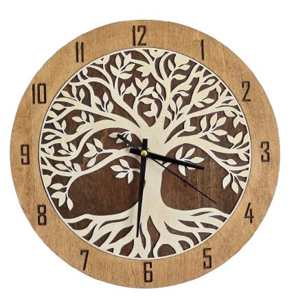 Round, Mandala inspired handcrafted, Tree of Life wooden wall clock