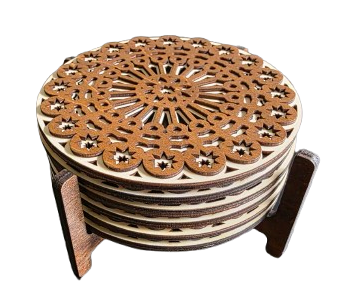 Six-Piece Floral Wood Coaster Set
