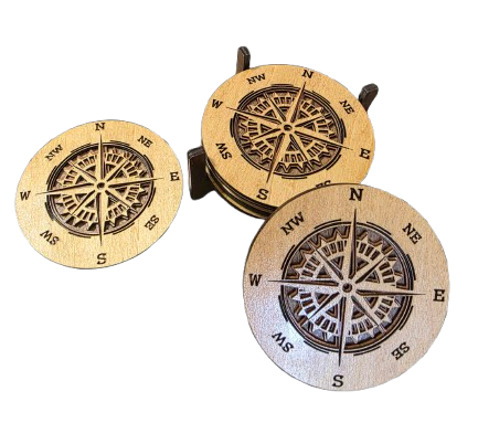 Six-Piece Wooden compass coasters