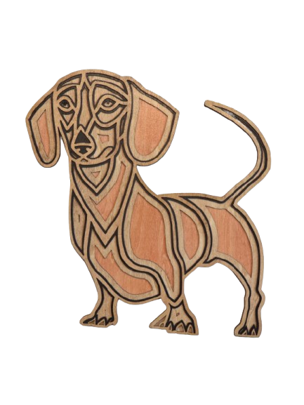 multi-layered wooden wall art of a beautifully detailed Dachshund