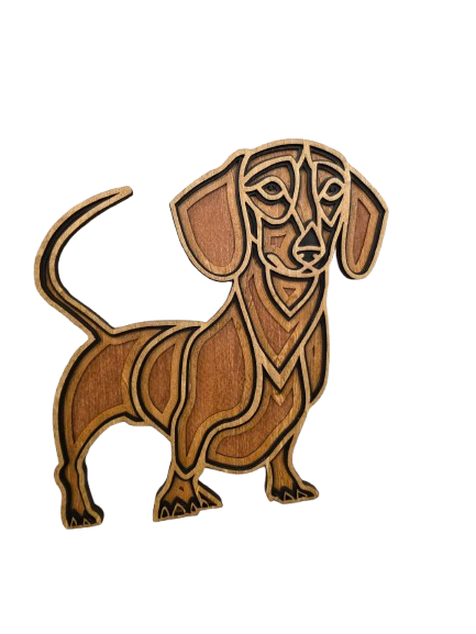 multi-layered wooden wall art of a beautifully detailed Dachshund