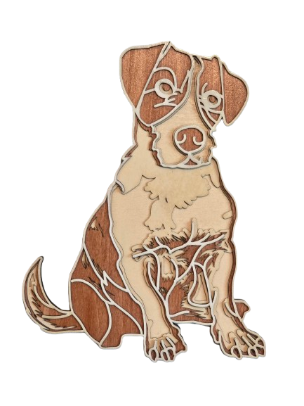multi-layered wooden wall art of a beautifully detailed Jack Russell dog