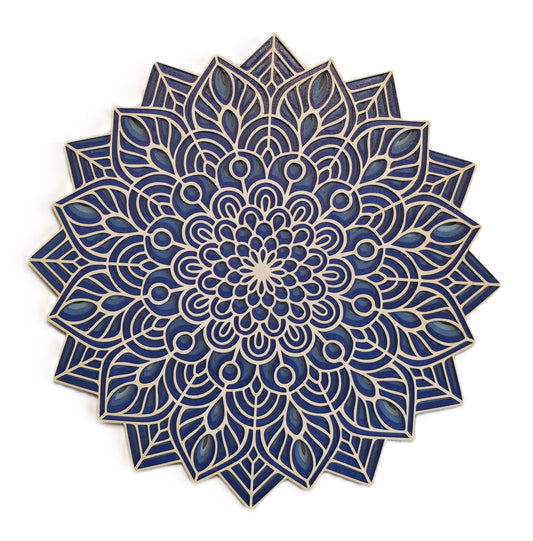 Azure Harmony Mandala – Multi-Layered Wood Wall Art
